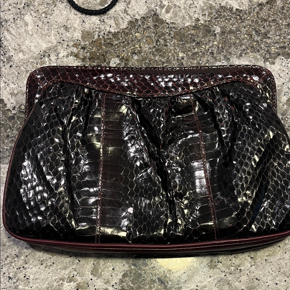 Burgundy snake skin vintage Clutch